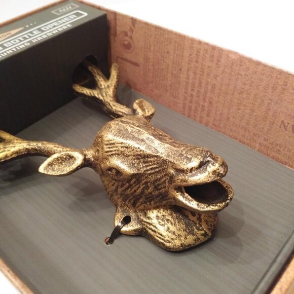 The KRAFTSMAN Co. Cast Iron Bottle Opener Stag Wall Mounted w/Hardware - Picture 2 of 7
